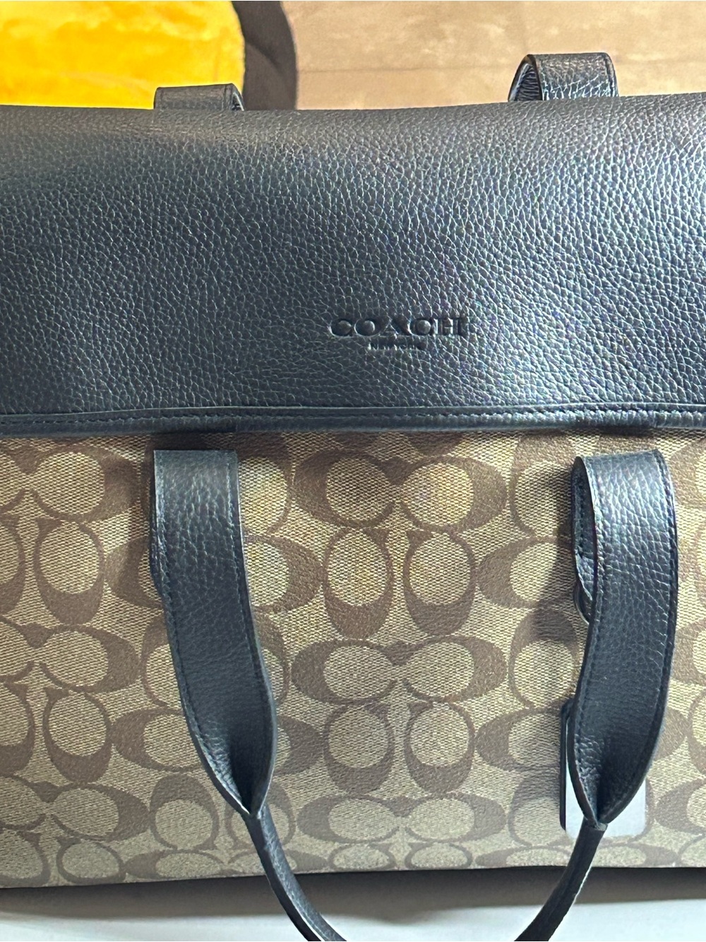 Coach Brown Signature Canvas Briefcase with Black Leather Trim - Picture 2 of 14